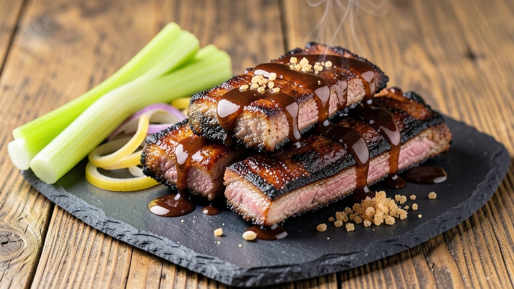 Ah So Sauce Boneless Pork Ribs Recipe: Sweet-Spiced Shreds With Celery Crown Crunch