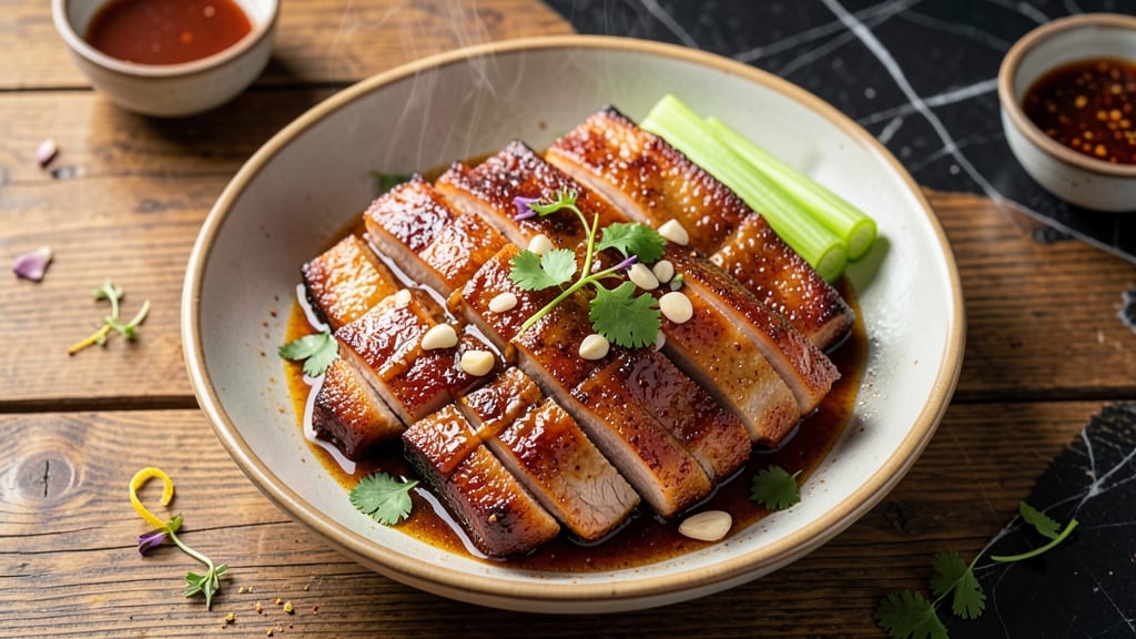 Fried Pork Belly Recipe Chinese: Crispy Celery Crowns Over Five-Spice Glaze
