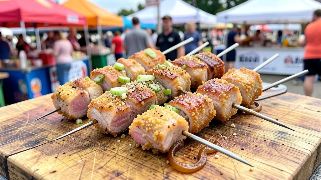 Minnesota State Fair Pork Chops on a Stick Recipe: Celery Crown Crunch Over Smoky Sweet Glaze