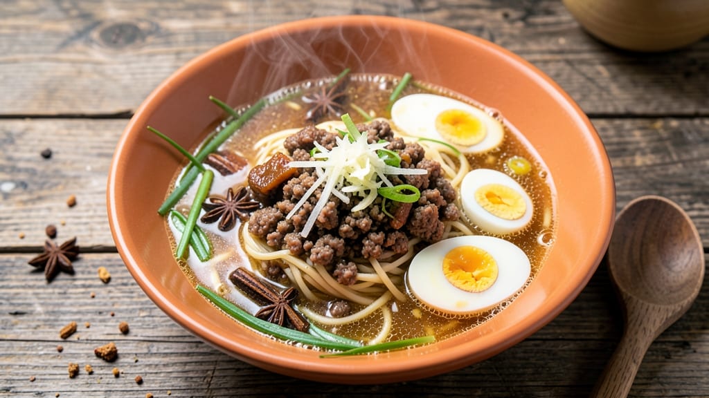 Minced Pork Noodle Soup Recipe: Fragrant Star-Anise Broth With Silky Egg Ribbons