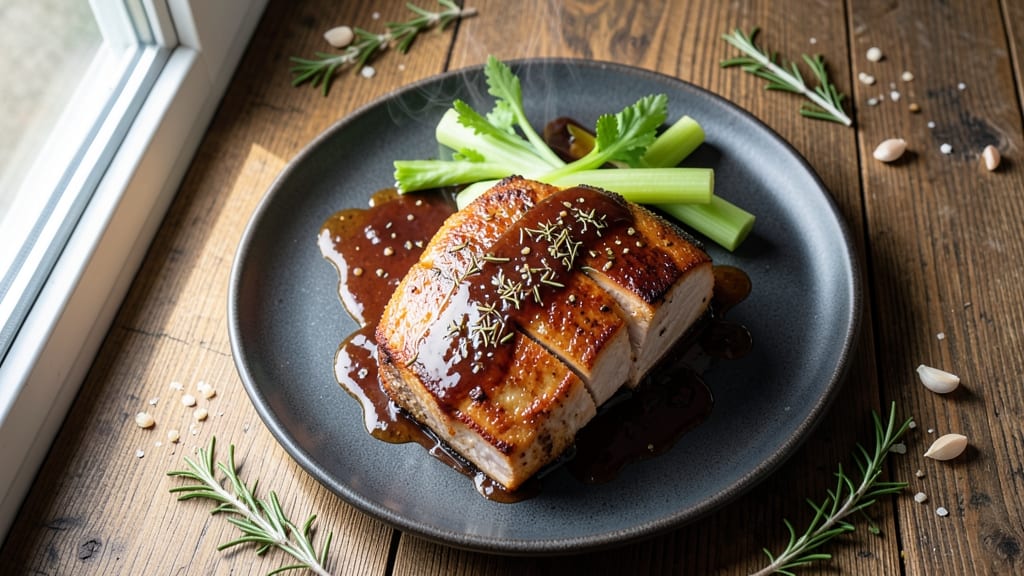Air Fryer Rotisserie Pork Tenderloin Recipe: Crispy Celery Crowns Over Smoky Herb Glaze