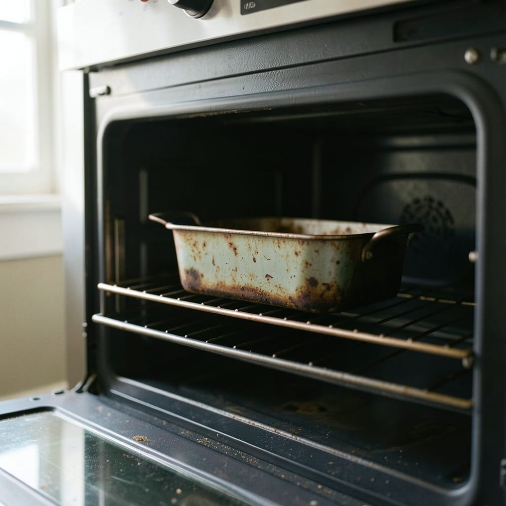 An ordinary home oven with one tin in it